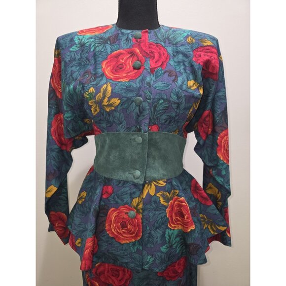 Vintage St Gillian Womens Silk Floral Faux Suede Dress Size 4 Classic Timeless - Picture 4 of 10